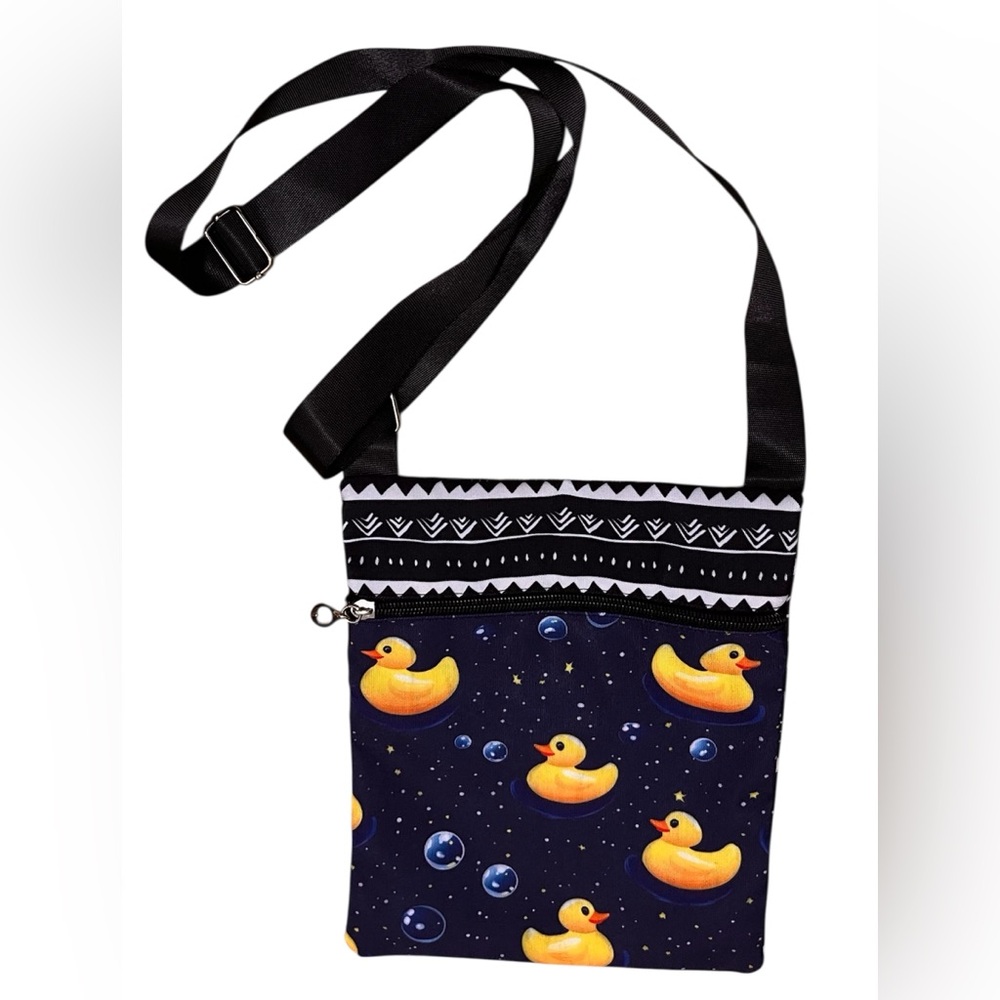 9”x 8” Cute Rubber Duck Crossbody Bag in Black and Yellow
